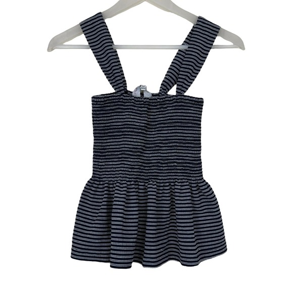 Madewell Texture & Thread Smocked Peplum Tank Top in Stripe Size XXS - Picture 2 of 14